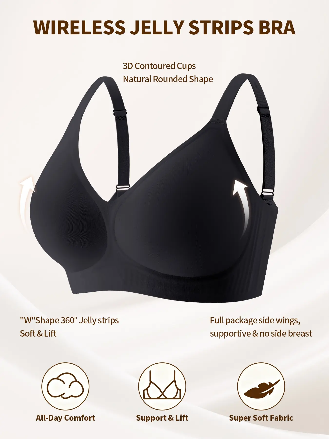 Simple Comfort Invisible Deep V Neck Jelly Bra, Soft Support Wireless Bra, Seamless Casual Lingerie for Women, All Seasons Wear