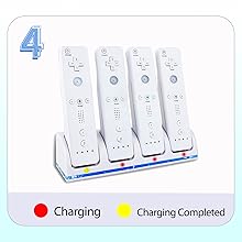 4-in-1 Remote Charging Station Accessories with 4 Pack 2800mAh Rechargeable Batteries, Plugs and USB Cable for Wii/Wii U Controllers (Controllers Not Included)