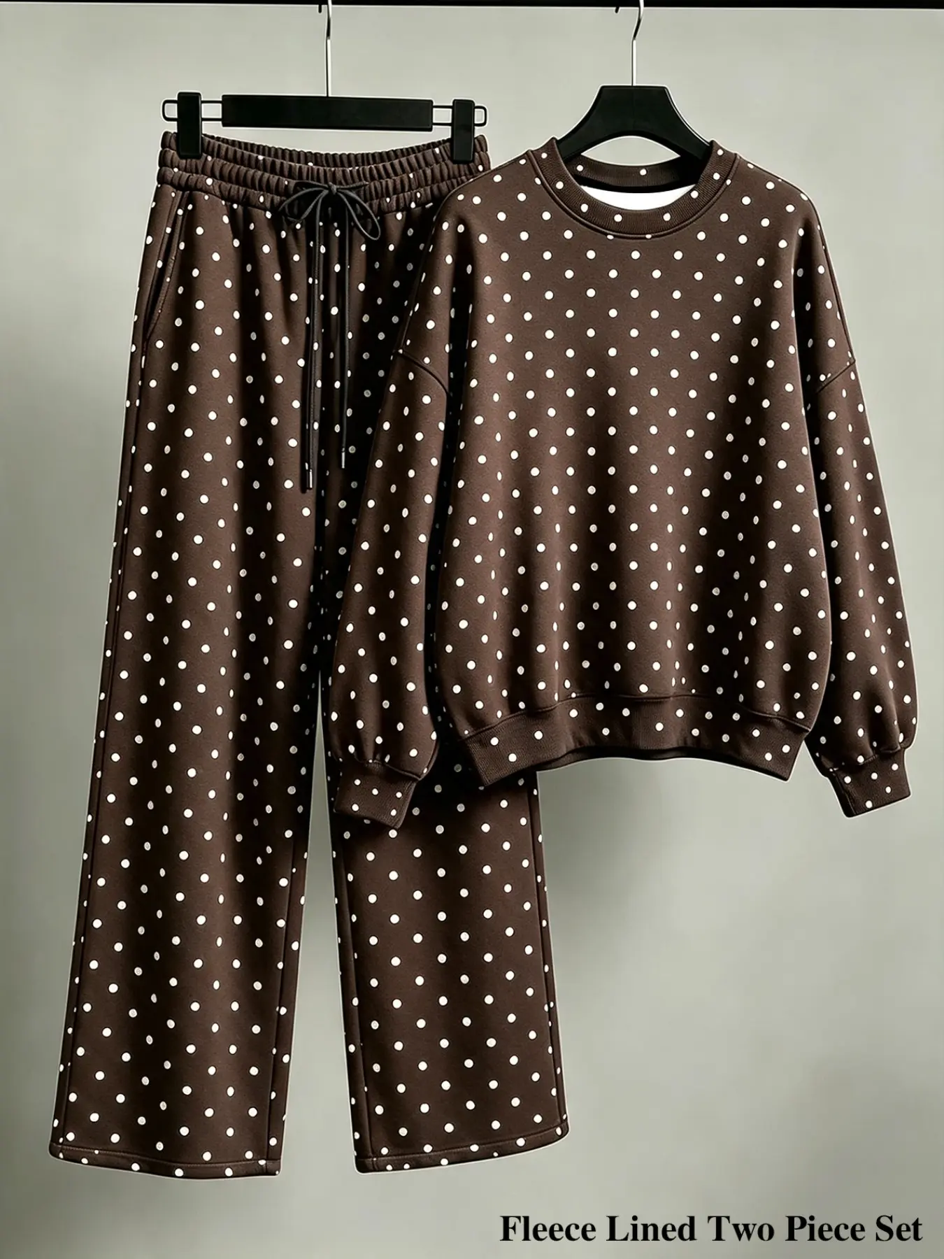 2-Piece Ladies Polka Dot Sweat Set, Vintage Crew Neck Crop Top, Loose-Fit Long Pants, Casual Streetwear Lounge