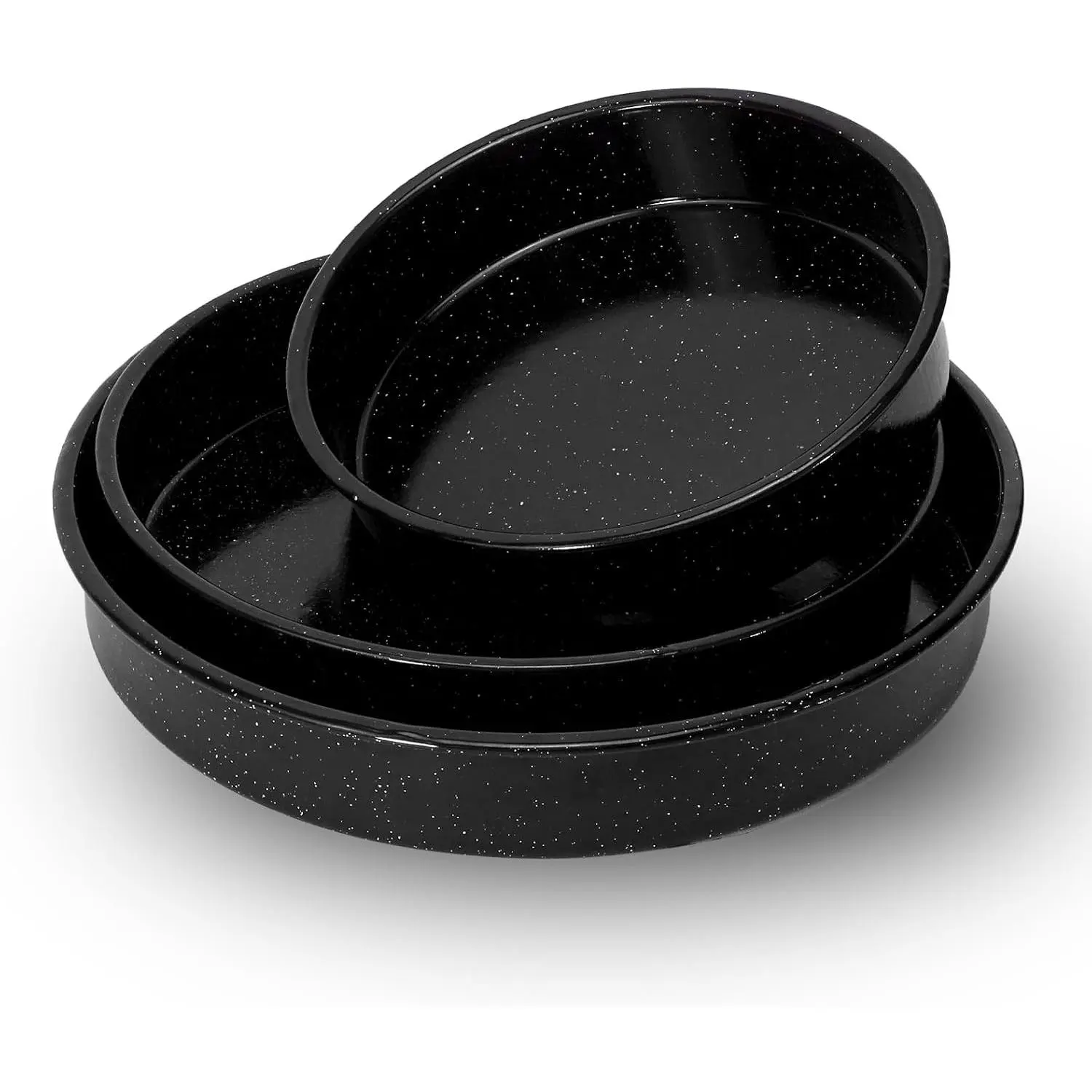 3-Pack Enamel Roasting Pan Set Round Deep Baking Pans 10"/12"/14" Non-Toxic High Performance Cake Pizza Cookie Baking Sheets Oven Trays Cooking Merry Christmas Gift for Mom