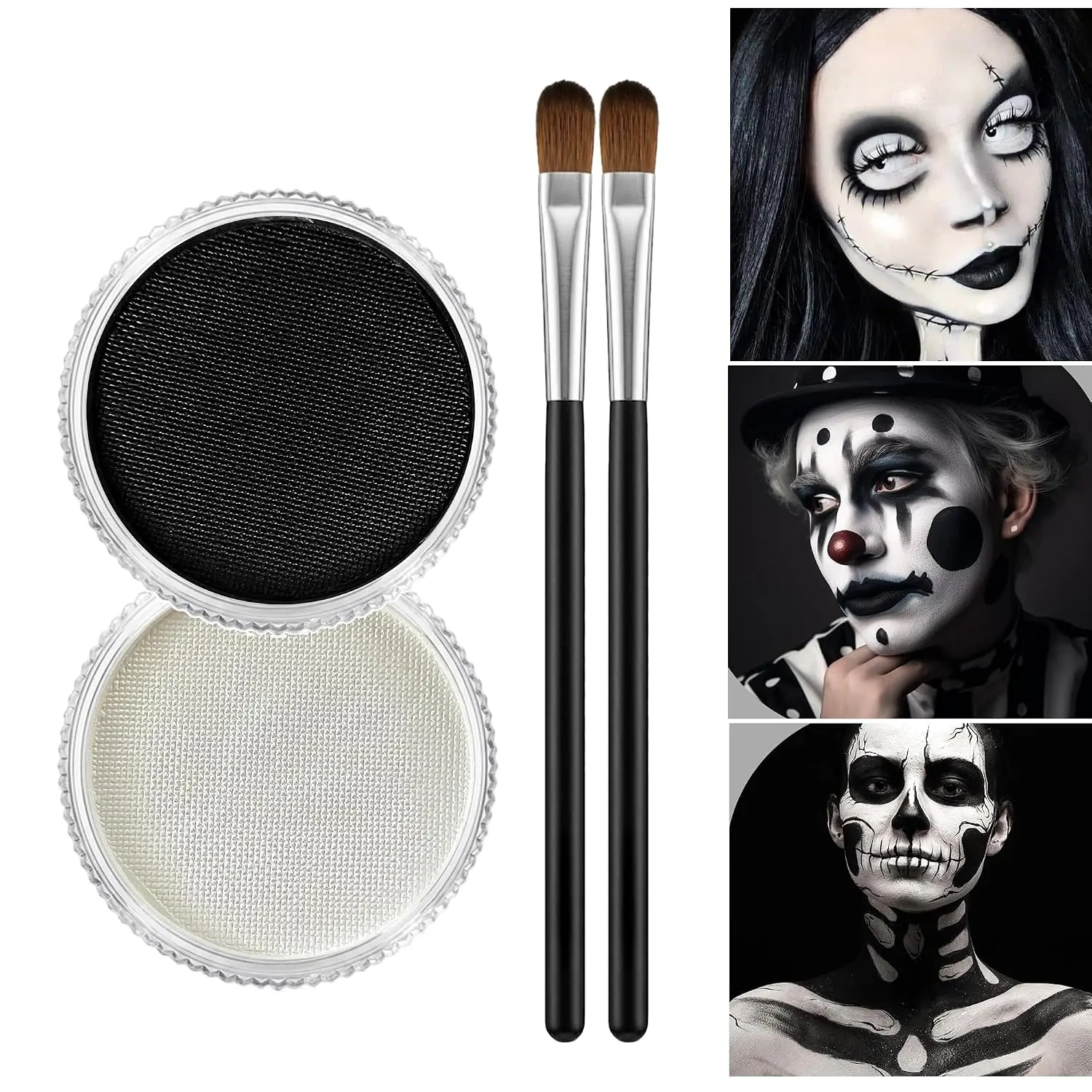 Washable Black & White Face and Body Paint, Halloween Makeup for Zombie Looks