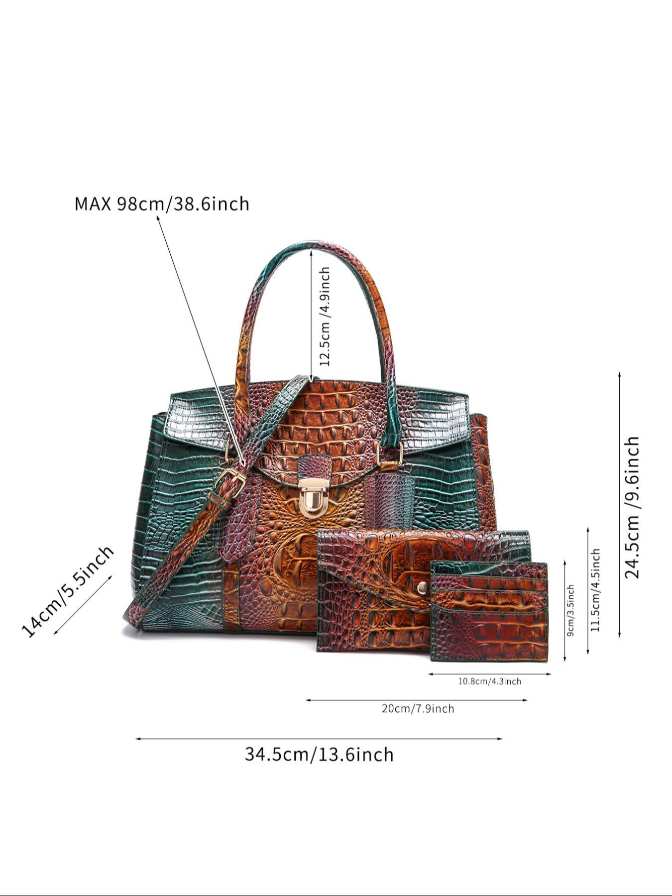 Fashionable Crocodile Embossed Handbag & Long and Short Wallet Set, Large Capacity Shoulder Bag Set, Casual Trendy Versatile High-quality Daily Commuting Bag Set for Women Purse
