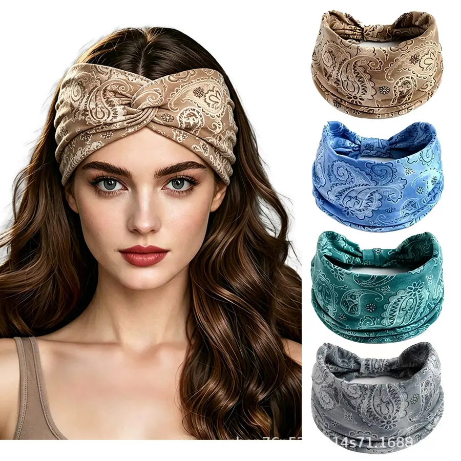 Unisex Paisley Print Sports Headband - Absorbs Sweat, Breathable, Lightweight, Comfortable, High Elastic, Non Slip, No Headache Hair Band for Running, Hiking, Yoga