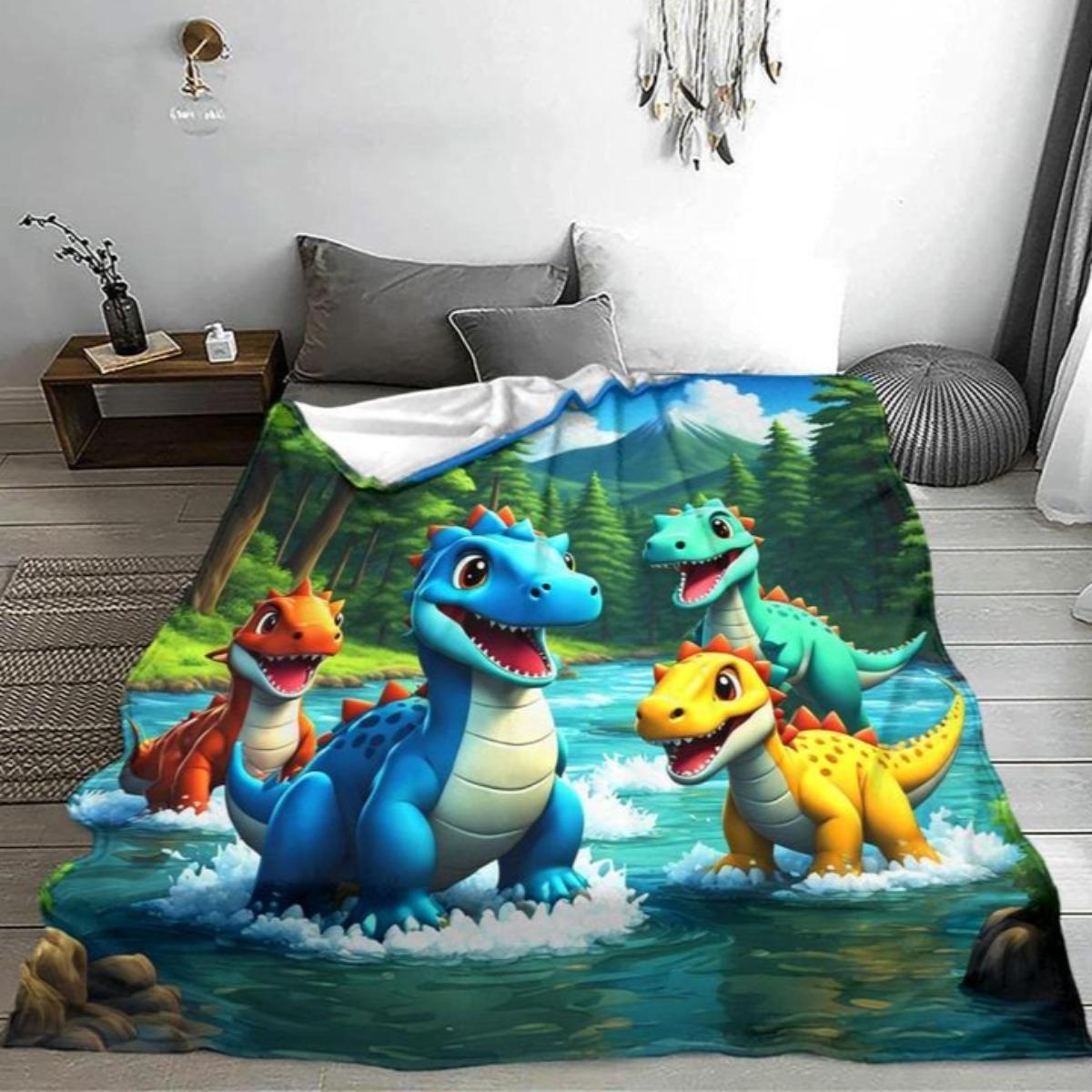 Dinosaur Pattern Blanket,Soft Comfortable Warm Throw, Air-conditioned Room Blanket, Warm Nap Blanket for Home Office Travel Camping