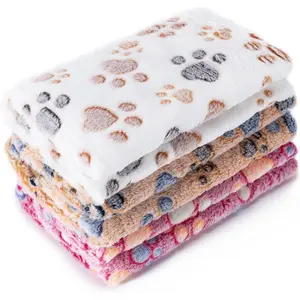1 Pack 3 Blankets Super Soft Fluffy Premium Fleece Pet Blanket Flannel Paw Printed Throw for Dog Puppy Cat (Medium 30x20'', Brown, Pink, White)