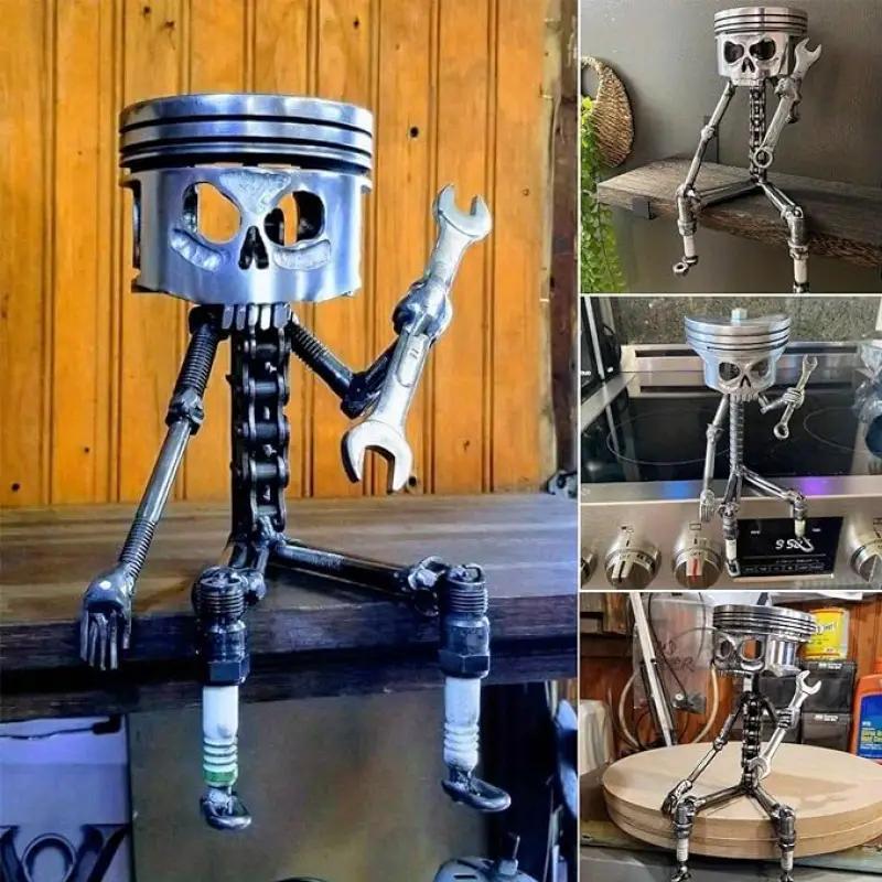 Skull Design Wrench Tool Shaped Resin Ornament, Creative Skull Face Statue, Home Decor for Living Room Bedroom Office, Sculpture Desk Decor, Perfect Gift for Engineer & Car Lovers