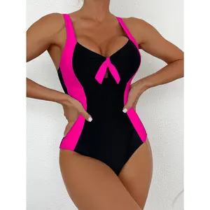 Women's Fashion Classic Black and White Colorblock One Piece Swimsuit Slim Fit Sleeveless Triangle Bathing Suit Beachwear