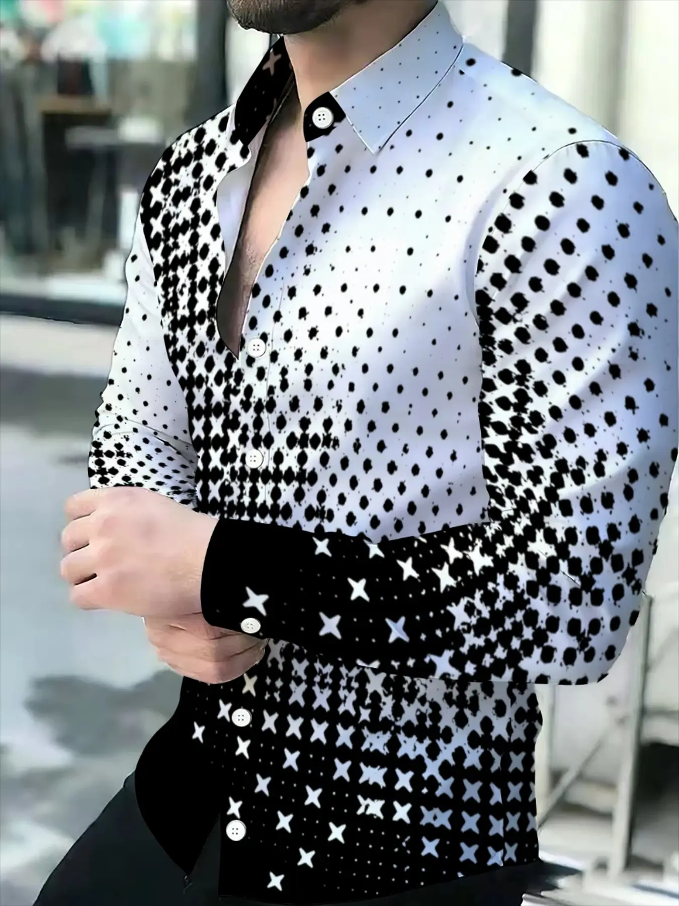 Men's Casual Long Sleeve Print Shirt, Trendy Color Matching Fashion Design, Fashion Long Sleeve Casual Top for Men, Casual Stylish Menswear