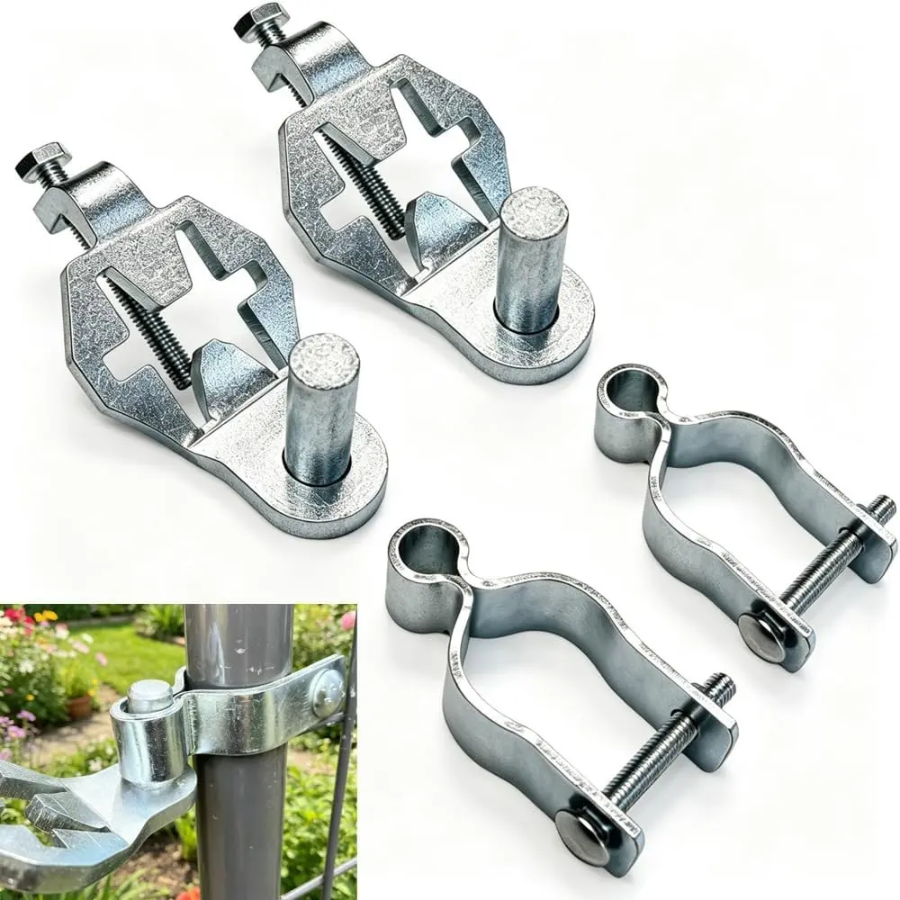 1-5/8 Inch Galvanized Steel Complete T-Post Gate Hinge Assembly Kit, Chain Link Fence Gate Hinge Pins, Tool-Free Install Hardware for Farm, Garden, Backyard Gates