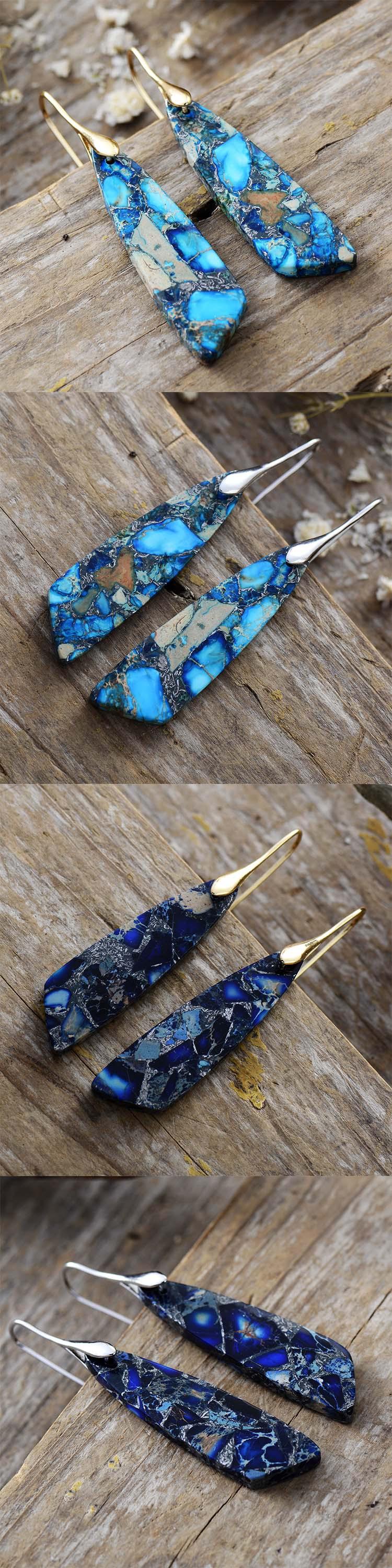 Bohemian Emperor Stone Geometric Pendant Earrings Natural Stone Jewelry