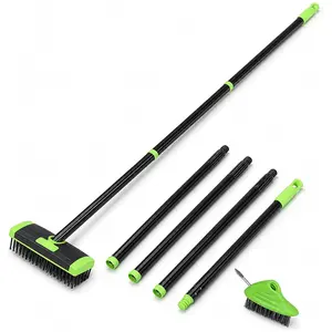 3-in-1 Weed Brush Set – Detachable Long Handle Gap Cleaning Tool with 4-Section Extension Pole, Steel Wire Weed Brush for Home, Driveway, Patio, Sidewalk, Garden & Lawn