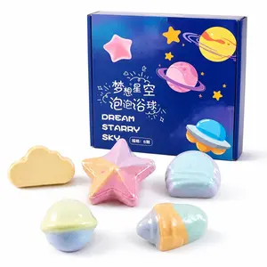 5-Pack Starry Sky Bath Bombs, Includes Stars, Clouds, Planets, Rockets, Foaming Color-Releasing, Perfect for Spa Relaxation, Gift Idea