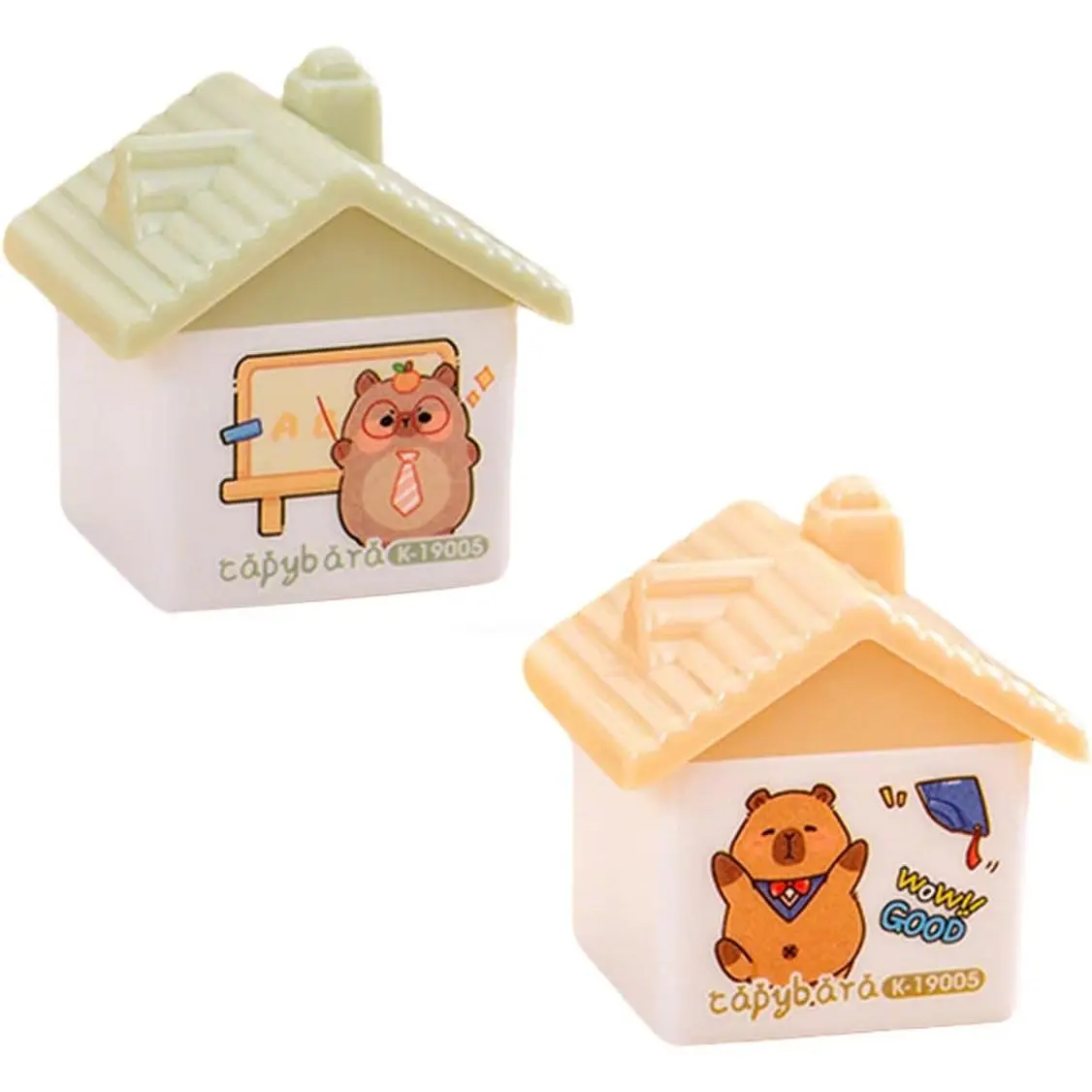 Pencil Sharpener House-Shaped Pencil Sharpener, Cute Stationery -Hole Manual Hand-Crank Pencil  for  Students (2PCS-Green + Light )