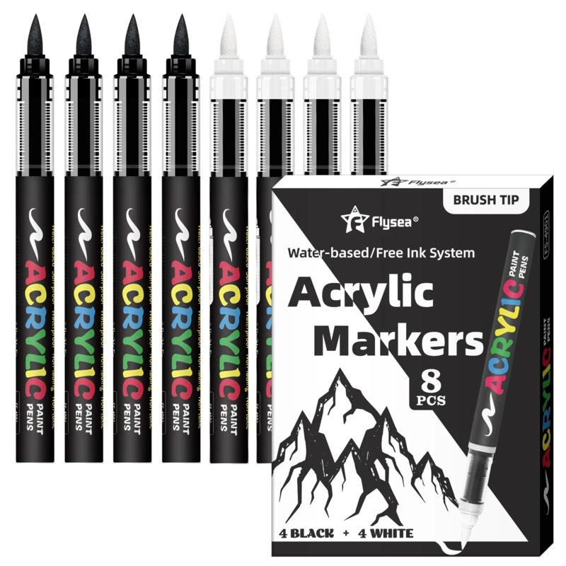 Acrylic Paint Pens, Automatic Ink Control System,Soft Brush Tip Markers,Black and White Paint Marker,for Canvas, Rock, Wood, Stone, Glass, Ceramic, Fabric Painting, DIY Crafts, Art Markers Pen