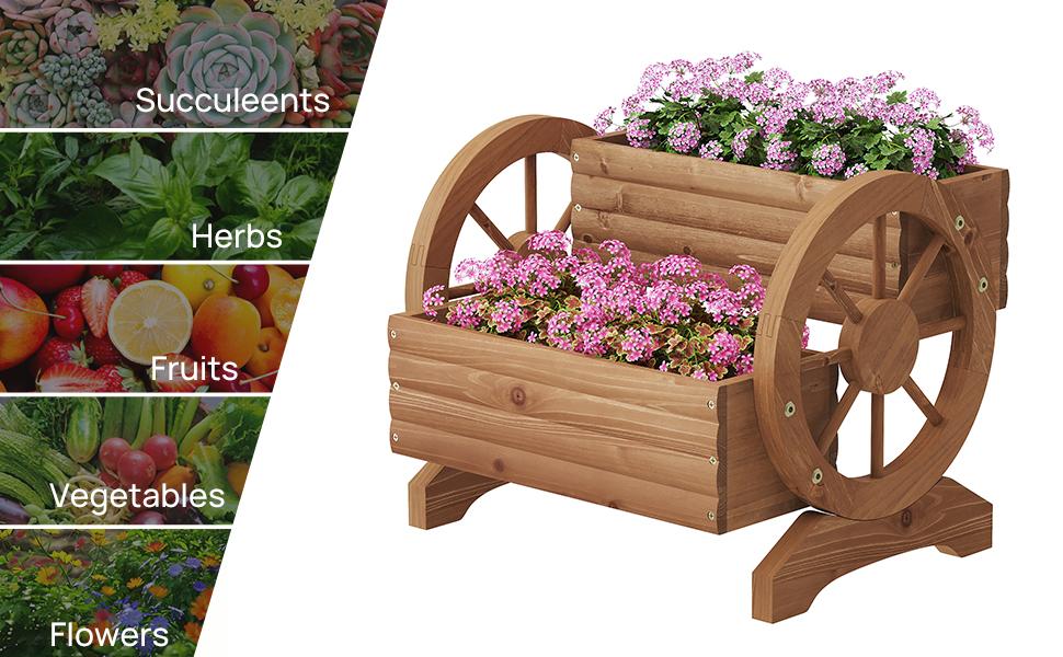 Wooden Wagon Planter Flower Cart with Wheels Planter, Planter for Balcony Decoration Succulent Flower Pot for Indoor Backyard Balcon Yard planters (Brown)