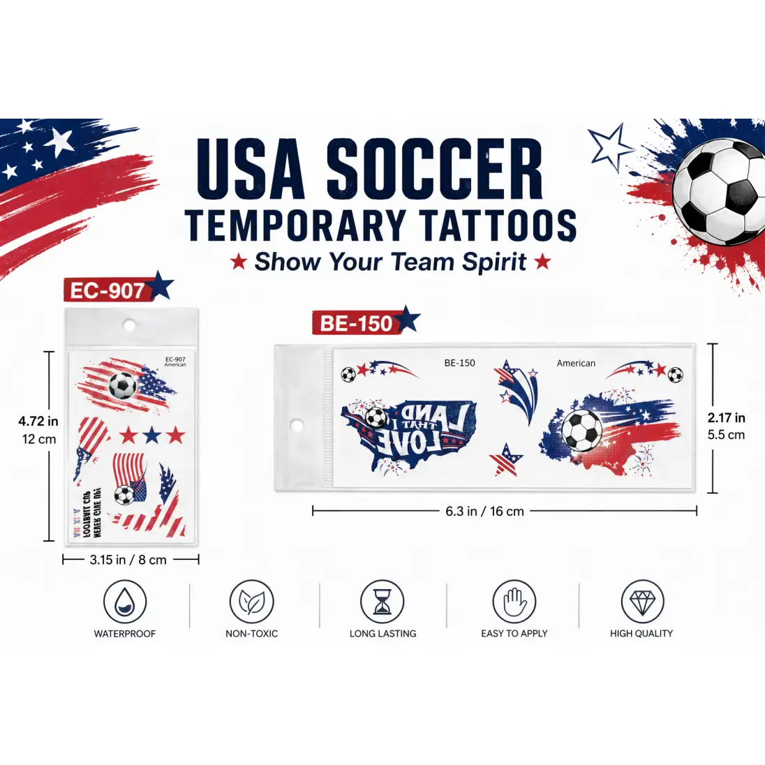 2pc🇺🇸 USA Soccer Temporary Tattoos Water Proof Sheet 2pc🇺🇸 USA Soccer Temporary Tattoos Water Proof Sheet