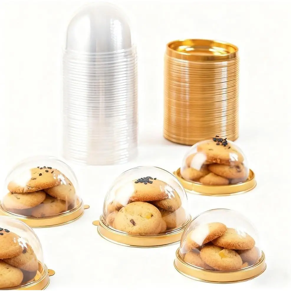 Clear Plastic Cake Boxes, Round Cupcake Holders, Mini Dessert Packaging with Lids for Cupcakes, Macarons, Muffins Baking Gifts (50 Pack)