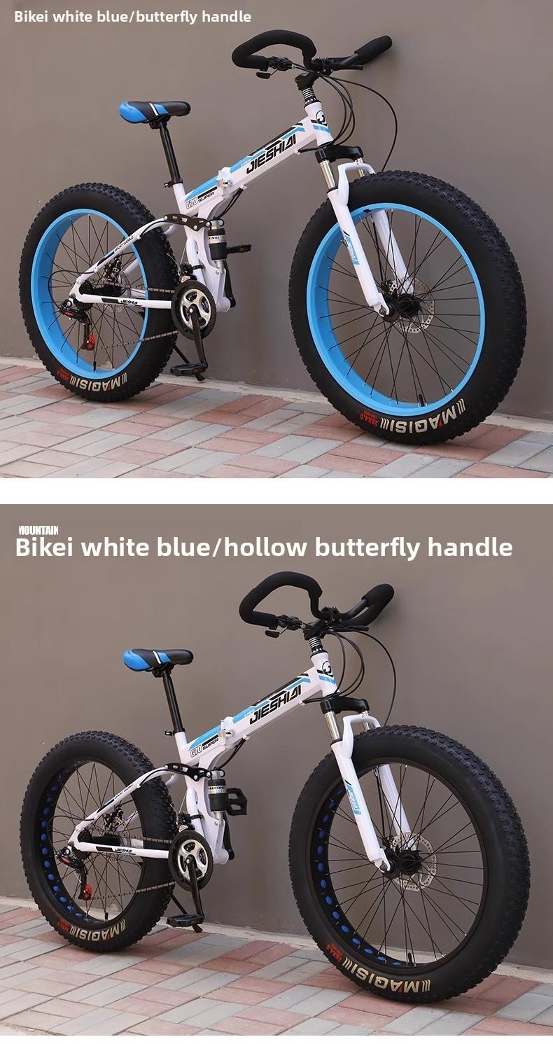 Folding Wide Tire Bicycle Large Thick Wheel Snow Bike Off-road Dual Disc Brake Shock Absorption Speed Mountain Bike for Men and Women Students