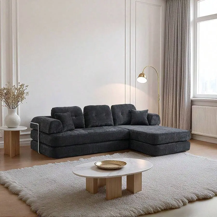 104" Backless Modular L-Shape Sectional Sofa with Chaise Lounge, Deep Seat Cloud-Like Compressed Chenille Memory Foam Couch, Fully Assembled Effortless Setup - No Assembly Needed, Modern Deep Seat Modular Living Room Furniture