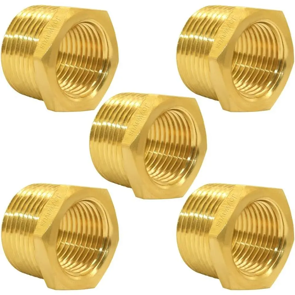 2 count Brass Reducing Hex Bushing 1" NPT Male to 3/4" NPT Female
