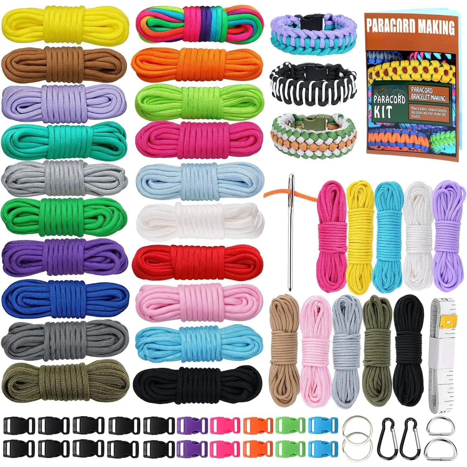 Paracord 550, 4MM Paracord 20 Colors & 2MM  Paracord Rope 10 Colors with Instructions Book, Paracord Bracelet Combo Crafting Kits, Parachute Cord and Complete Accessories