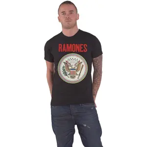 Ramones Men's Full Colour Seal Slim Fit T-Shirt Black Ramones Presidential Seal "Hey Ho Let's Go" Graphic Tee Men’s Classic Punk Rock Short Sleeve Crew Neck Casual Top