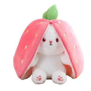 18cm Creative Funny Doll Carrot Rabbit Plush Toy Stuffed Soft Hiding in Strawberry Bunny Bag Toys for Kids Girls Birthday Gift