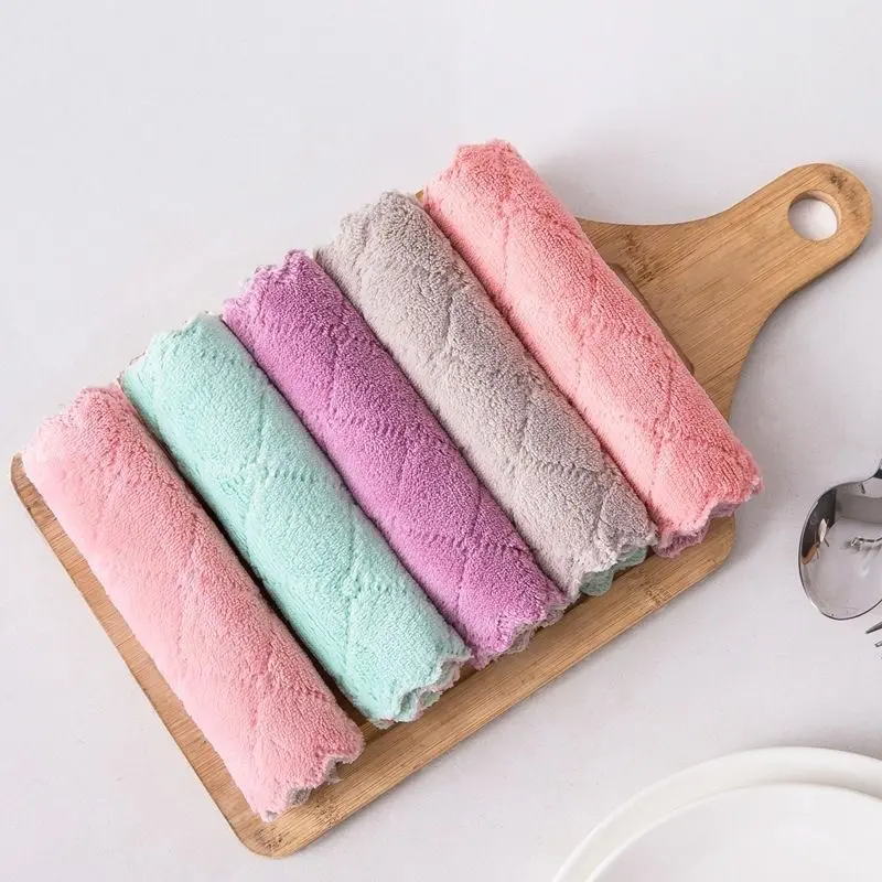 5 or 10pcs Coral Fleece Dish Cloths, Dishcloths for Washing Dishes, Dish Wash Cloths, Super Absorbent Reusable Cleaning Cloths for Home Use, Non-Oily Multi-Use Wipes for Kitchen and Tables, Soft Cleaning Towel, Shop Towels Rags, Reusable cleaning cloths