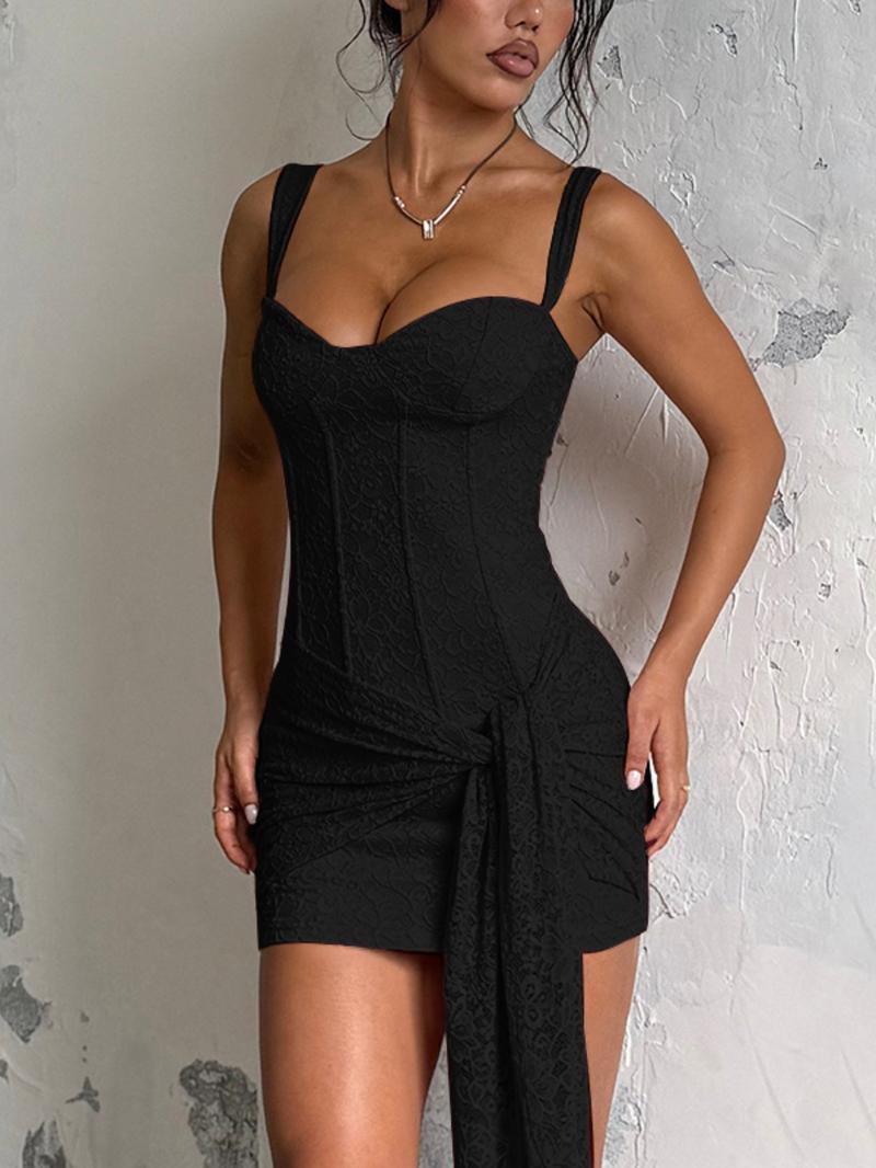 Women's Floral Lace Strappy Corset Structure Dress, Elegant Sleeveless Short Dress for Party Club Dating Wear, Ladies Summer Clothes Women's Floral Lace Strappy Corset Structure Dress, Elegant Sleeveless Short Dress for Party Club Dating Wear, Ladies Summer Clothes