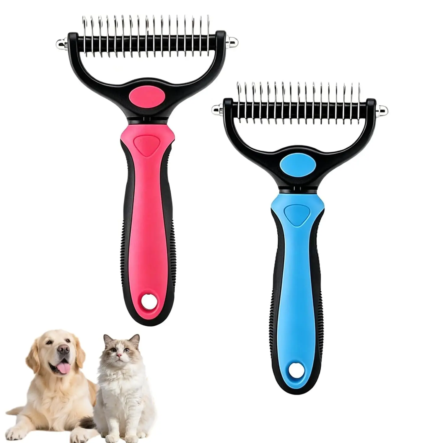 Pet Pro Grooming Tool, Dual-Sided Pet Comb for Dogs & Cats, For Removing Loose Hair, Mats, Tangles & Undercoat
