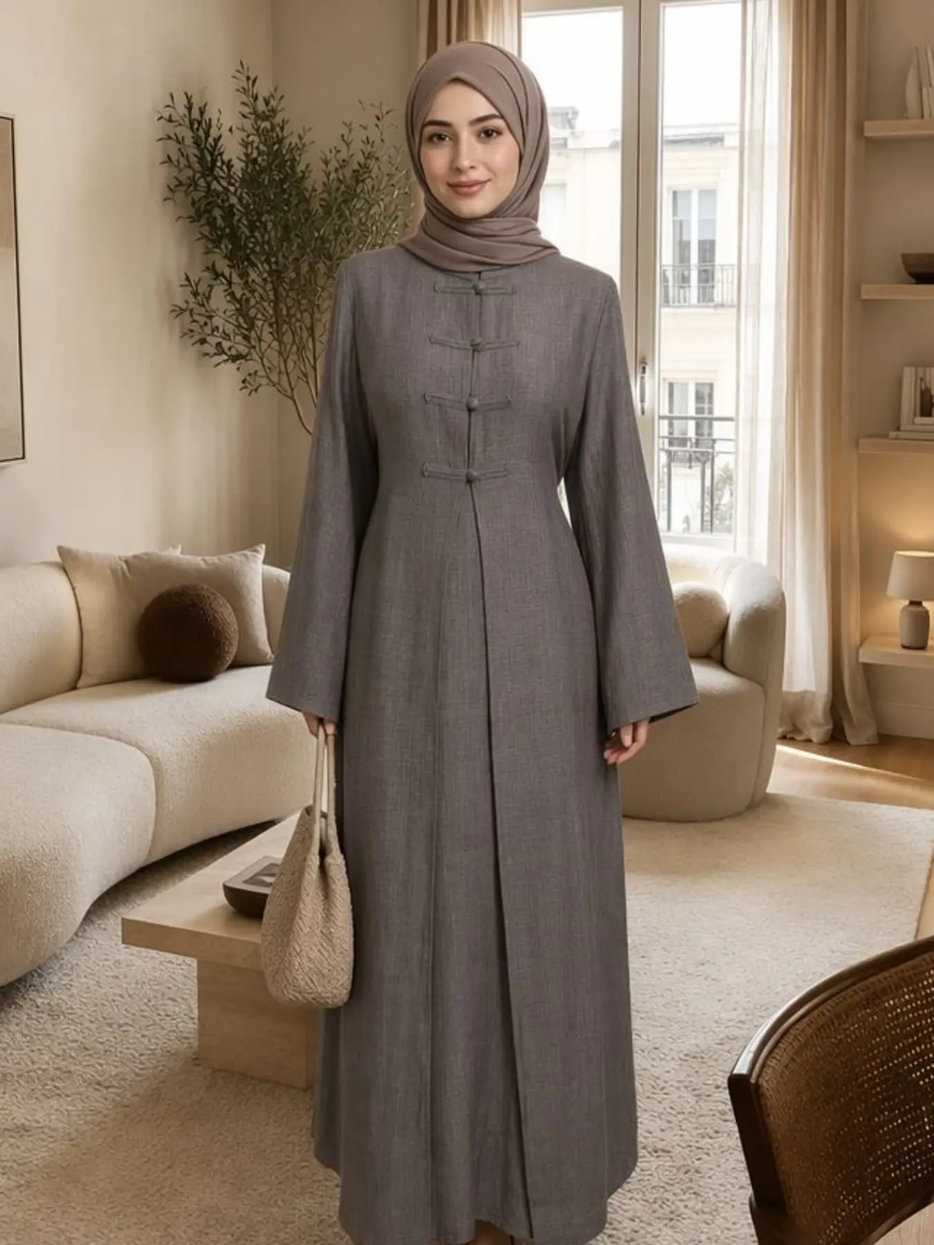 Chinese Style Modest Islamic Abaya & Inner Dress, Two-Piece Set for Women, Islamic Modesty Clothes