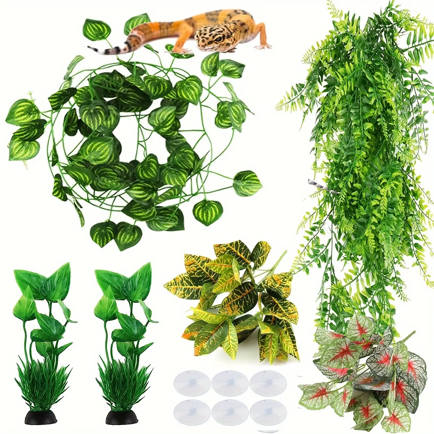 12 Pcs Reptile Plants, Terrarium Hanging Plant Vines, Artificial Leaves, Reptile Hide, Leopard Gecko Tank Accessories, Terrarium Decorations, Supplies