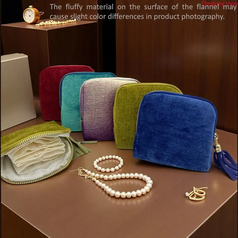 2026  jewelry zippered pocket case Travel Jewelry Bag Portable Organizer with 5 Compartments Velvet Satin Lining Tassel Zipper for Rings Bracelets Necklaces Tassel Bag Boxes