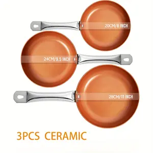 No more mismatched cookware! 3Pcs Aluminum Frying Pans for Gas/Electric/Induction