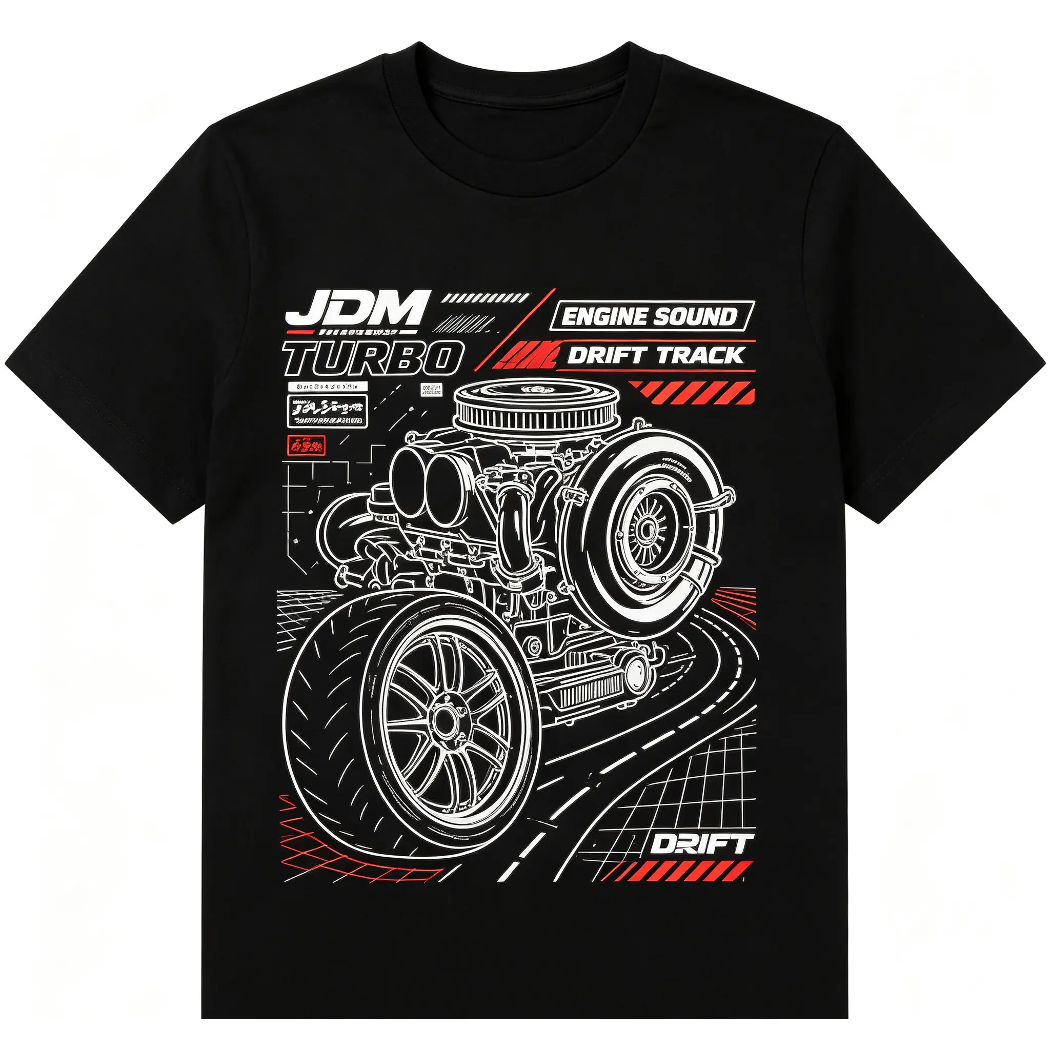 JDM Turbo Drift Engine Graphic T‑Shirt Men Japanese Domestic Market Drift Track Engine Sound Print Crew Neck Short Sleeve Streetwear Tee For Car Enthusiasts day gift shirt