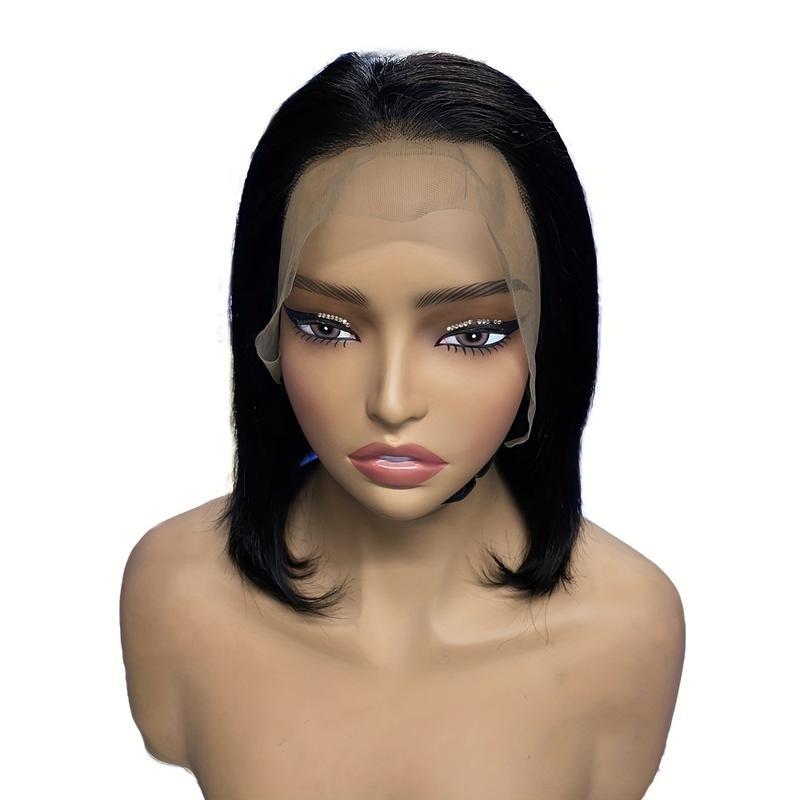 Hot Sell New Women'S 10 Inch 180% Density Human Hair Bob Wig - Black, Straight, Full Frontal with Lace Area 13x4, Perfect for Carnival, Music Festivals & Business Attire, Festival Hair Accessory |   Stylish Haircut |   Highquality Hairpiece, Wigs for Wome