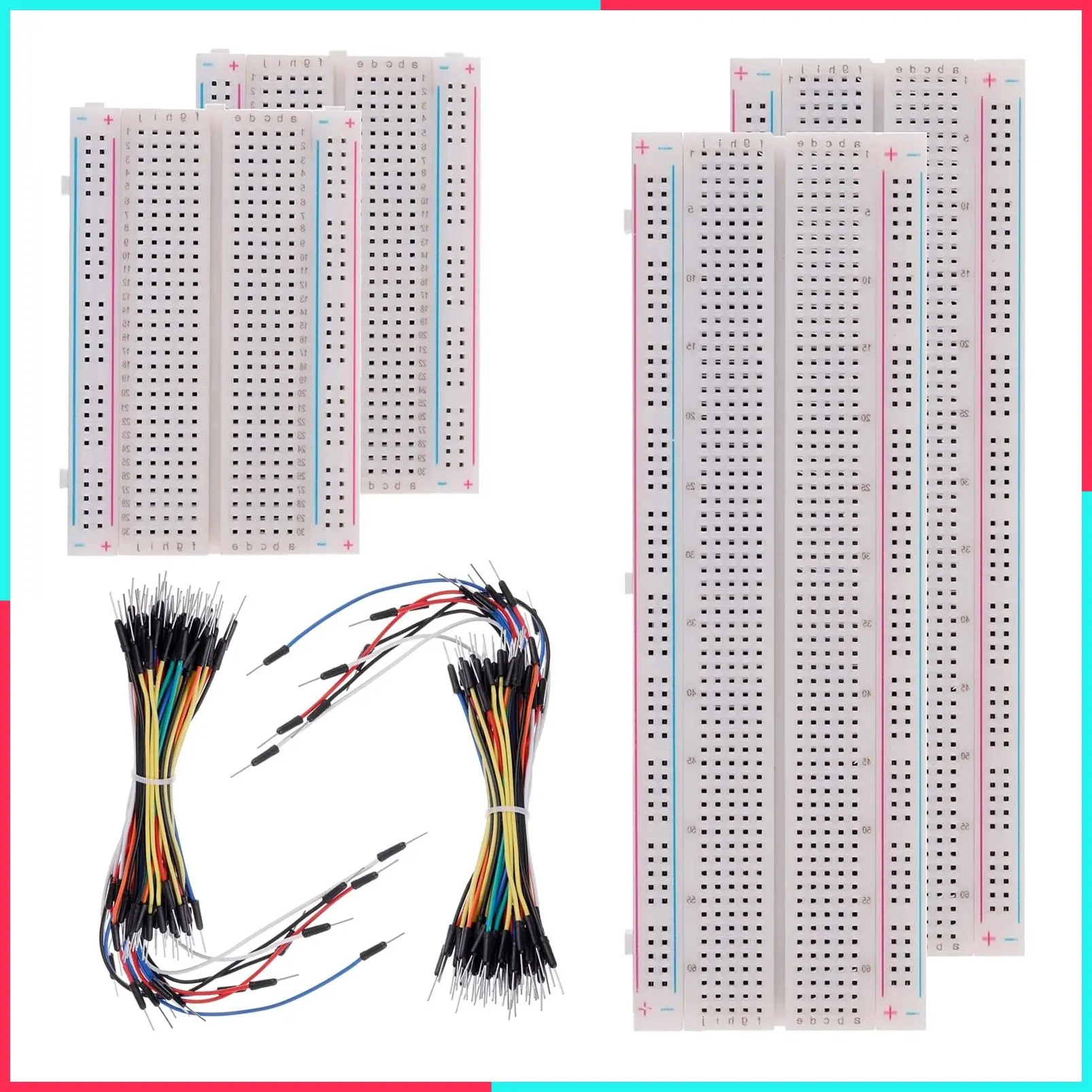 3 Values 130 Pcs Solderless Breadboard Kit: 4 Pcs 830 Tie Points, 400 Tie Points & 126 Pcs Flexible Jumper Wires