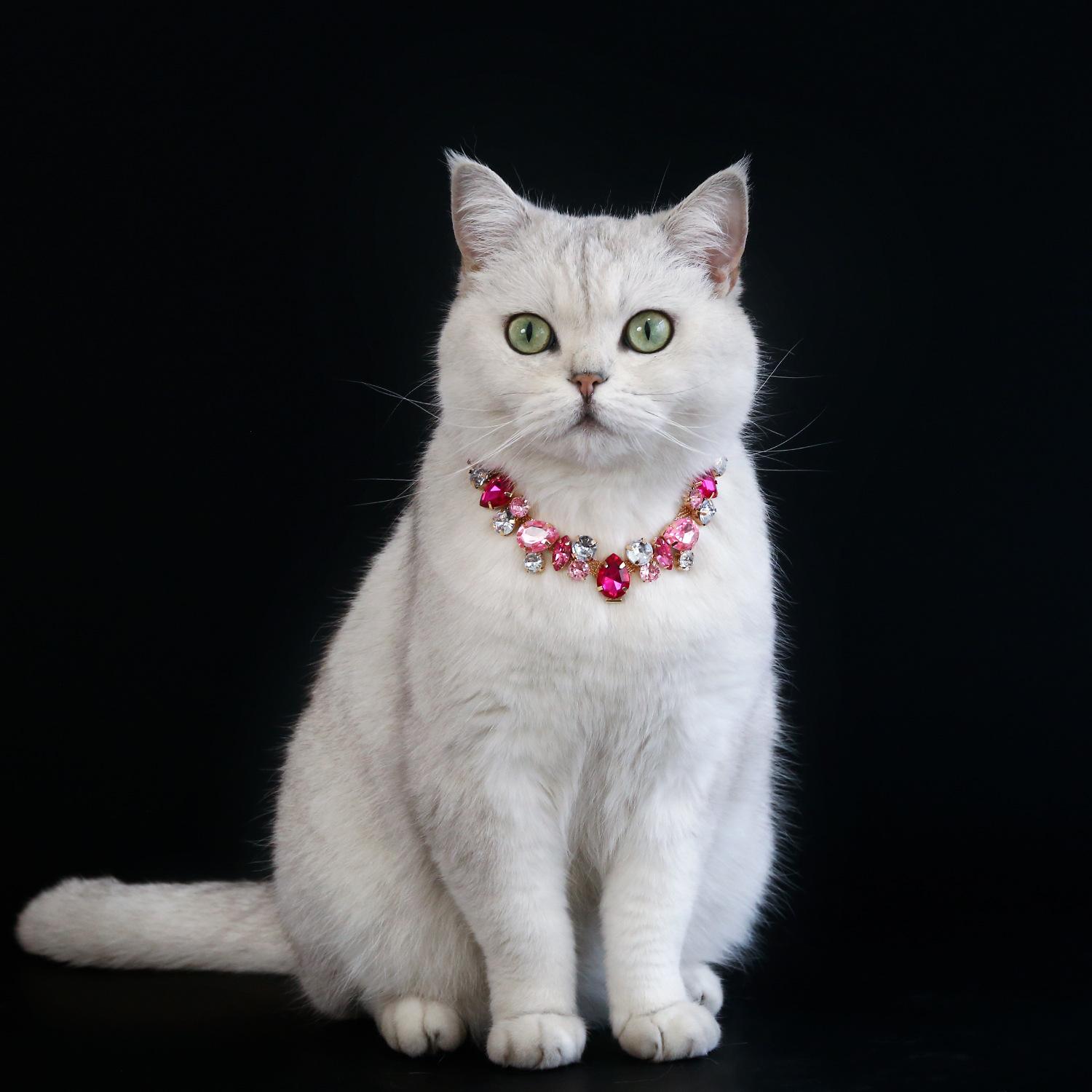 Luxury Pet Necklace: Gemstone & Crystal Chain Collar for Cats and Dogs - Full-Rhinestone, Princess-Style, Teardrop-Accent, Metal Wedding Collar