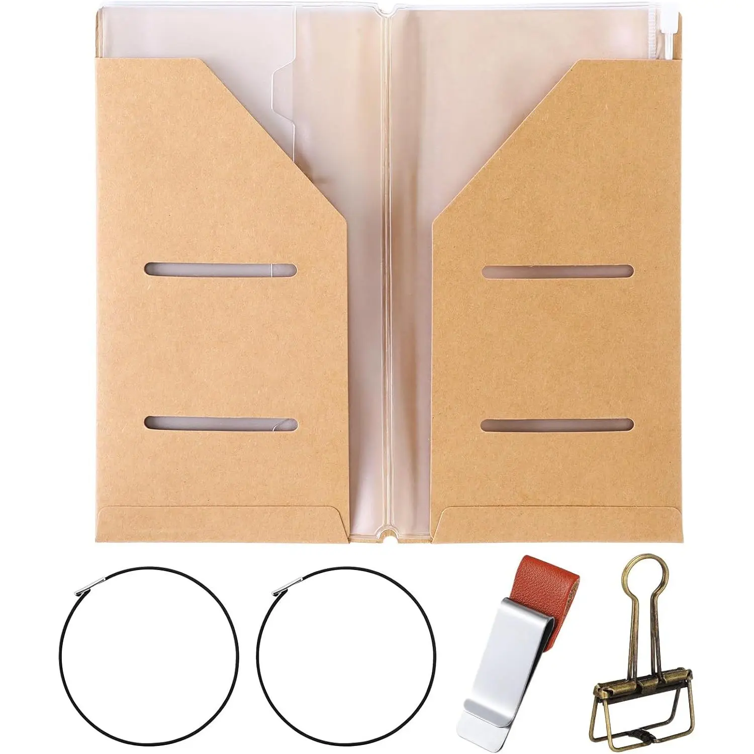 Travelers Journal Notebook Accessories Kit Include Travel  File Folder, Zipper Case, Pen Holder, Binder Clip and Elastic Bands Travel Accessories Supplies(1 Pack,Standard Size)