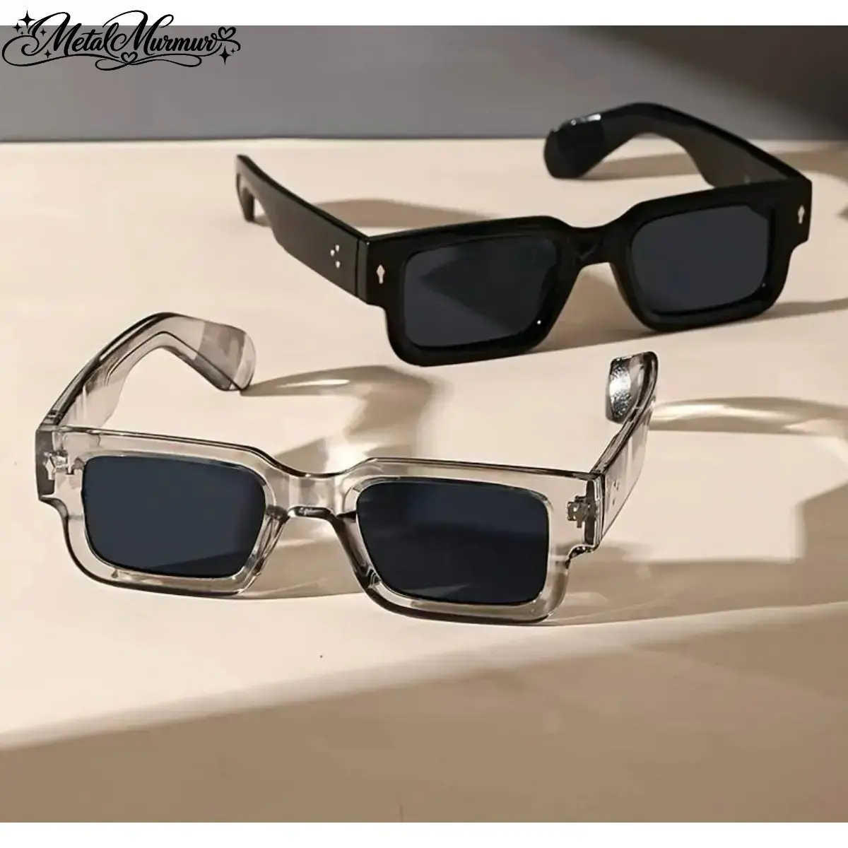 2-Pack Y2K Trendy Retro Square Sunglasses – Black & Transparent Frames, UV400 Protection, Perfect for Summer Beach Trips, Travel & Streetwear