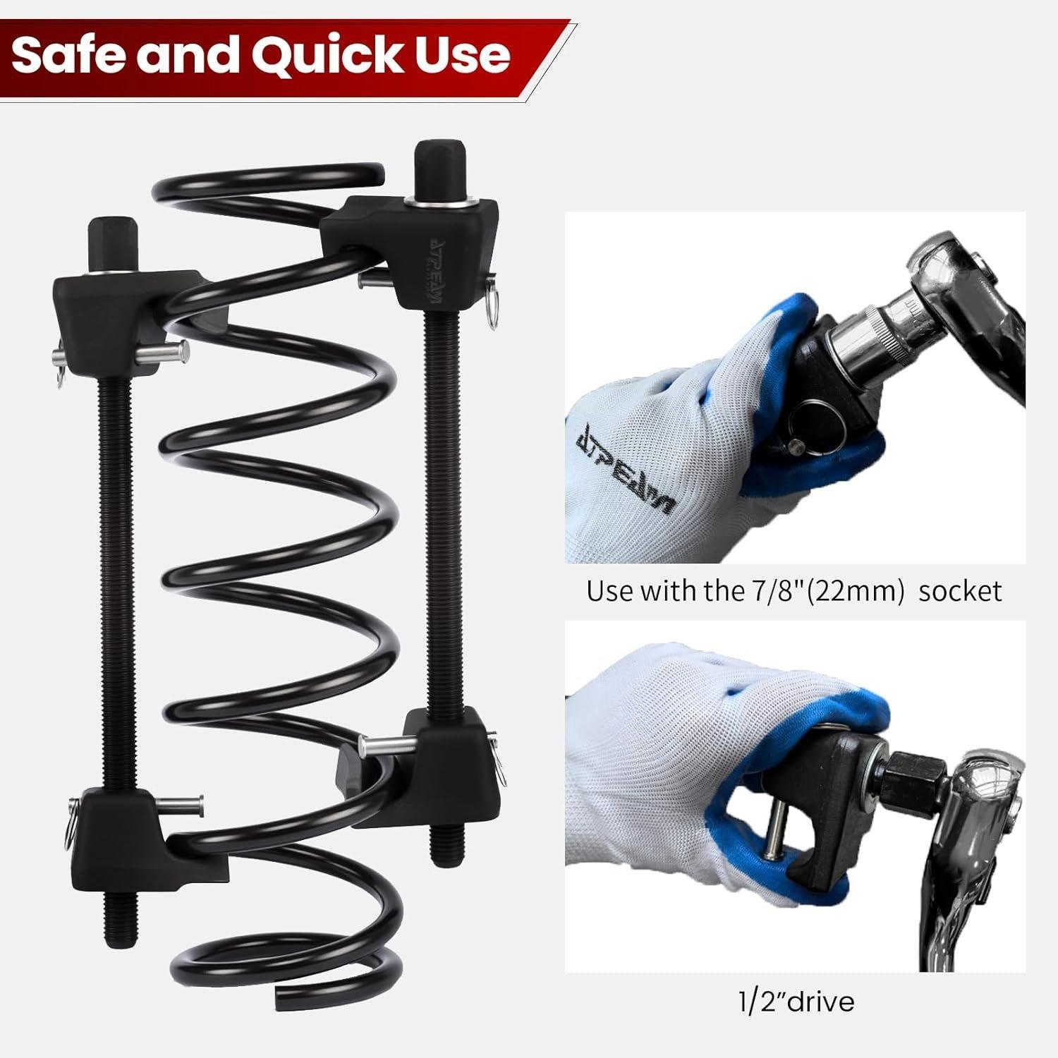 Macpherson Strut Spring Compressor 2 count Heavy Duty Coil Spring Compressor Strut Remover Installer Tool, 7/8in Socket 1/2in Drive