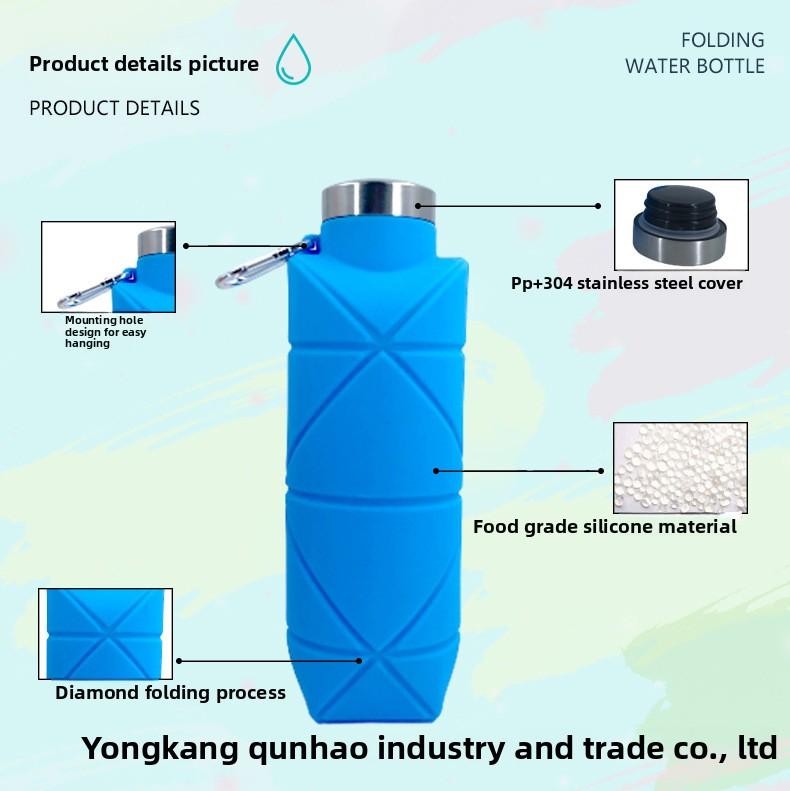 Silicone diamond-shaped foldable water cup 700ml outdoor sports water bottle cross-border pocket portable water bottle