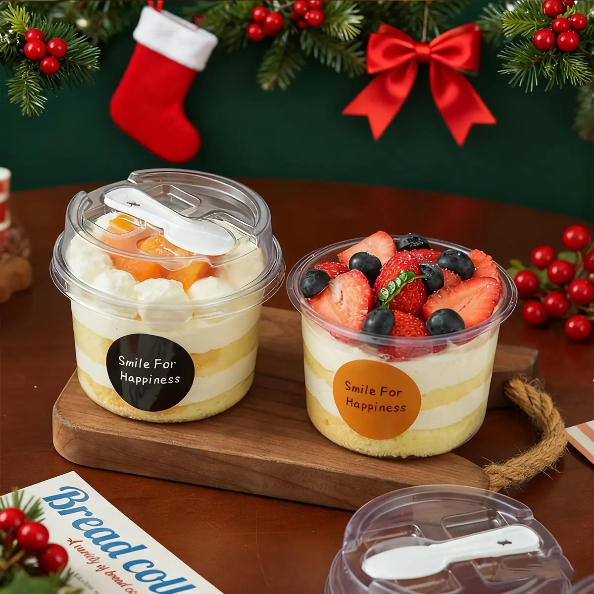 Reusable Round Transparent Party Cups with Lids and Spoons, Ideal for Cookies, Cakes, Fruit Ice Cream, 20/50 Sets, Reusable Party Cup Pack, Plastic Dessert Cups