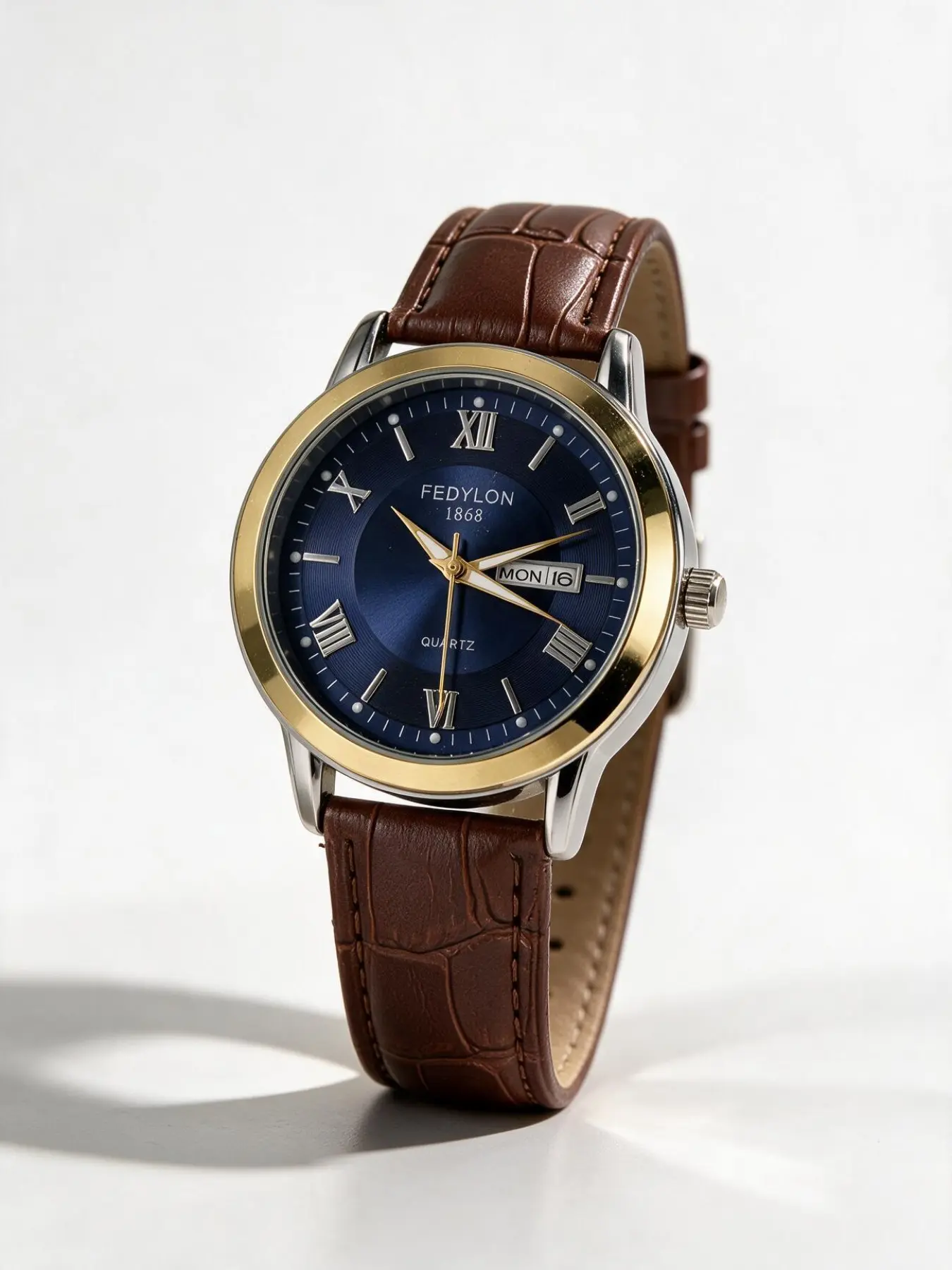 Men's Luxury Quartz Watch, Gold Business Timepiece, Roman Numerals, Leather Strap, Night Light, Waterproof, Perfect Gift