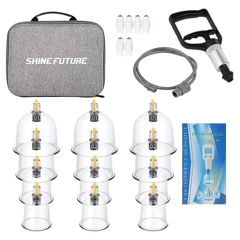 12 Pack Vacuum Cupping Therapy Kit, Manual Cupping Massage Cups Set for Body Massage, Self Care & Home Spa