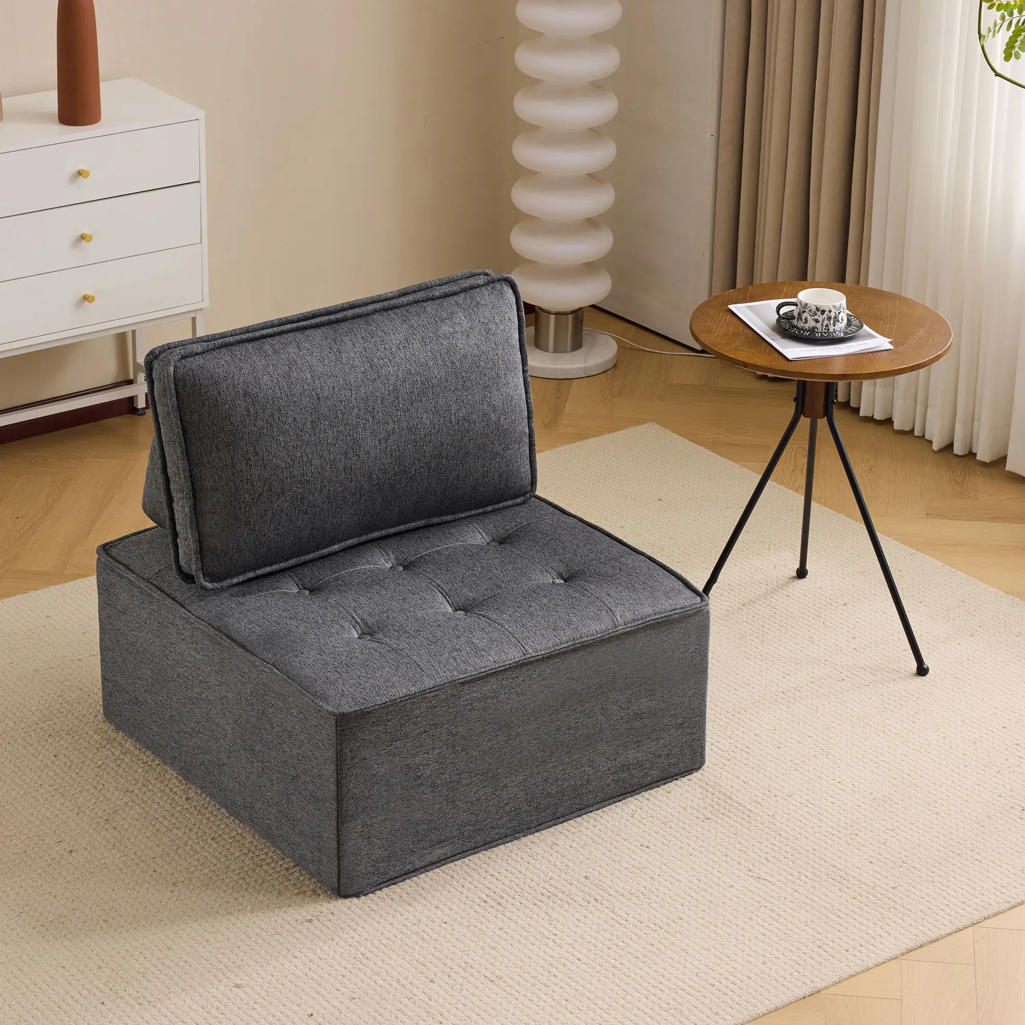 Nokaa Modular Linen Sofa with Wooden Frame – Dark Gray Freely Spliced Couch for Small Apartment Living Room, Modern Sectional Sofa, Single Seat Configurable Sofa, Living Room Furniture for Apartment, Lounge, Family Room