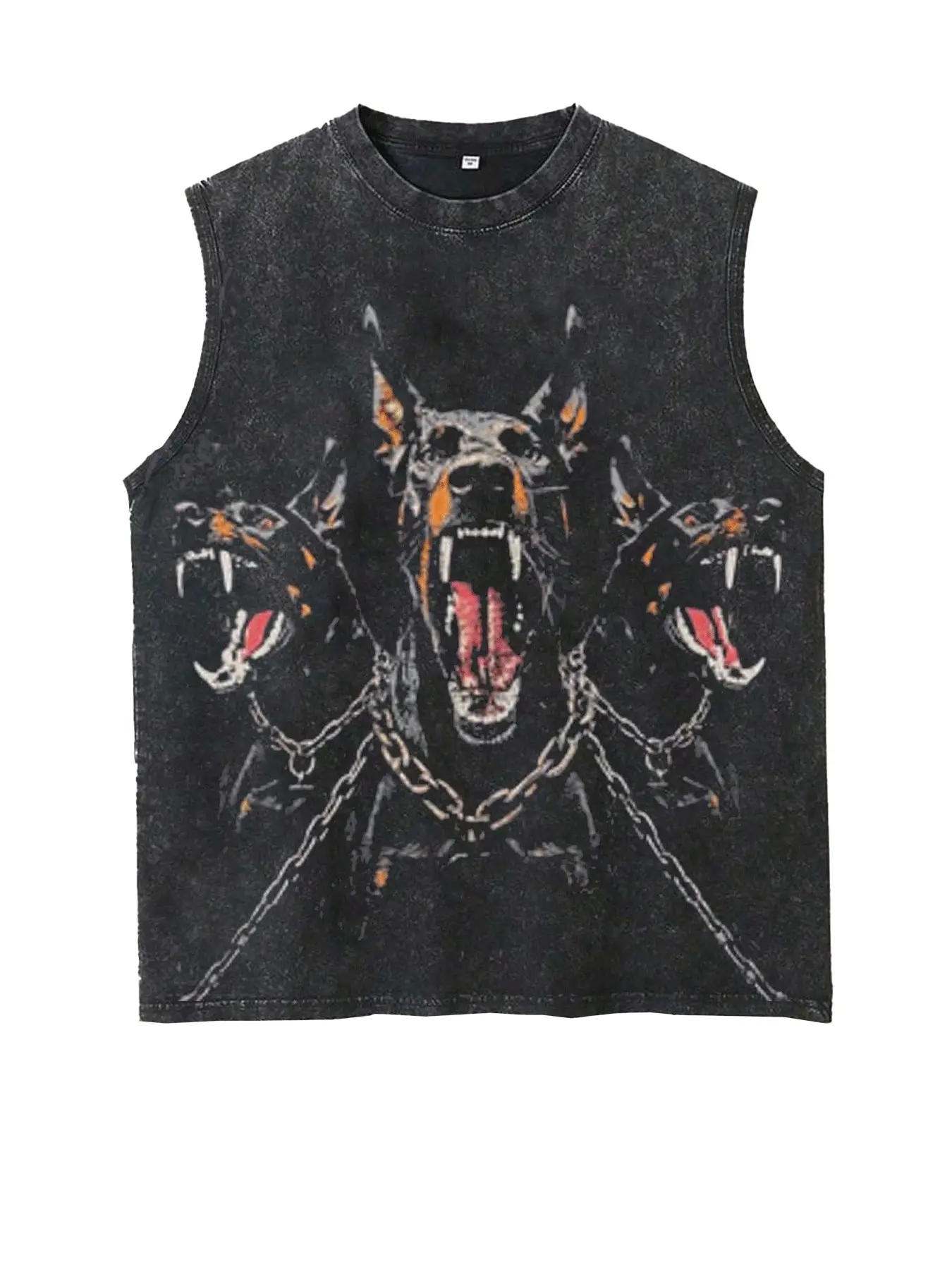 Men's Vintage Cerberus Graphic Print Tank, Streetwear Cutoff Crew Neck Muscle Vest, Retro Dark Mythology Punk Aesthetic Themed, Washed Cotton Fabric, Versatile Daily & Gym Sleeveless Top