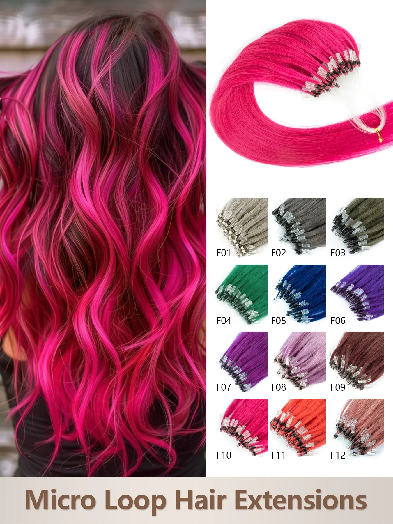 Micro Ring Hair Extensions Invisible Beads Micro Ring Loop 100% Human Hair Extensions, Real Human Hair, Human Hair Bundles With Fishing Line No Glue Needed Easy To Shape For Thin Hair And Salon Use Daily Use Smooth And Soft Silky