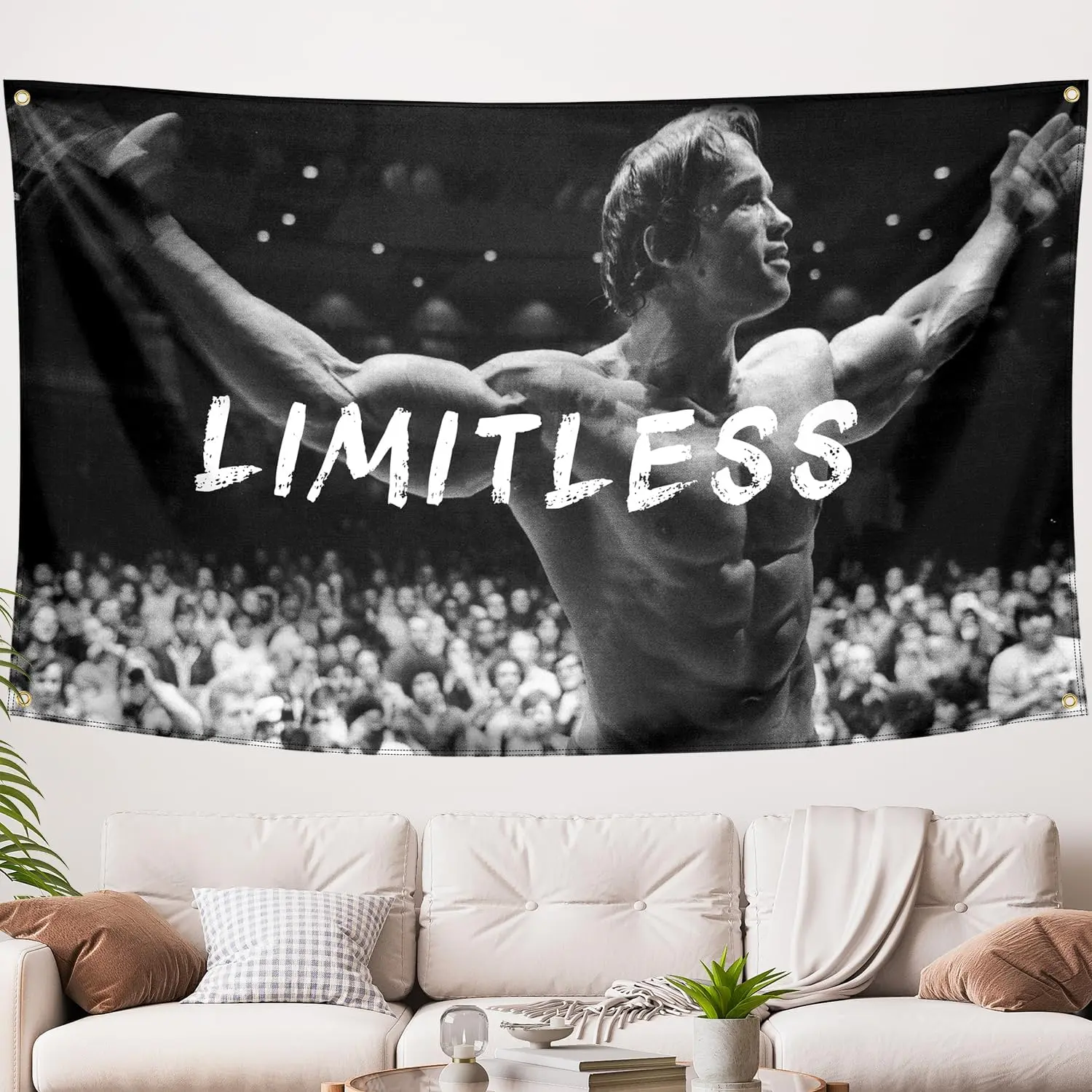 Limitless for Arnold Poster 3x5 ft Flag, Heavy Duty 200D Durable Polyester Tapestry, Schwarzenegger Flag for Bodybuilding Gym Motivational home Room Banner Decor