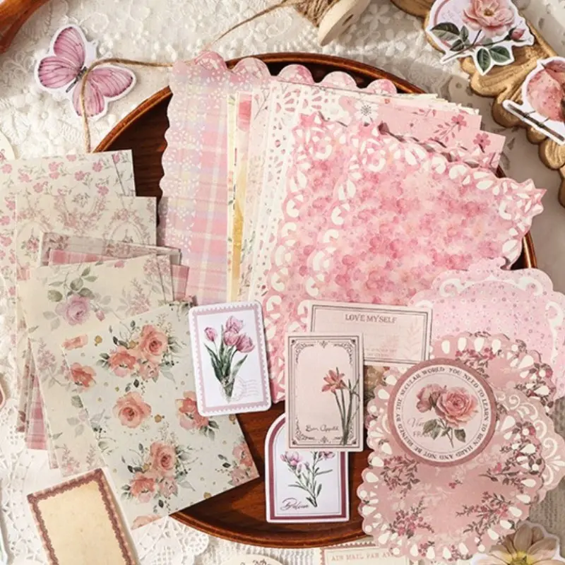 100 Sheets Vintage Planner Stickers, DIY Craft Materials, Flower Design, Retro Clipboard Decorations, Handmade Journal Supplies